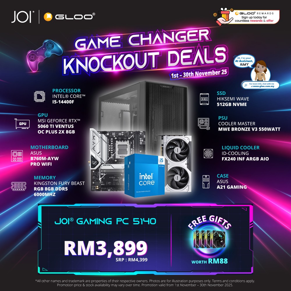 JOI Gaming PC 5140 (Intel Core i5-14400F/8GB RAM/512GB SSD/RTX 5060 TI/W11P)