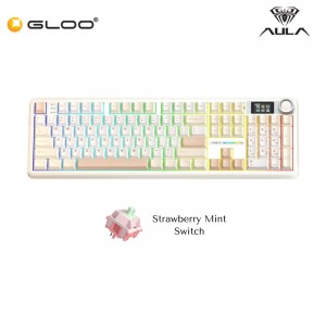 AULA F108 PRO Yellow White Coffee Multi Mode Mechanical Keyboard with Strawberry Mint Switch
