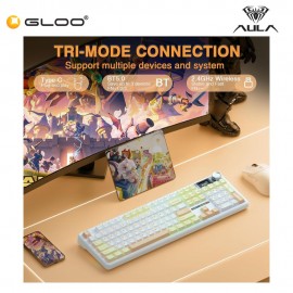 AULA F108 PRO Multi Mode Mechanical Keyboard with Strawberry Mint Switch (F108PRO-Yellow+White+Coffee)