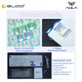 AULA HERO99 White Blue Magnetic Keyboard with Wing Chun Magnetic Switch