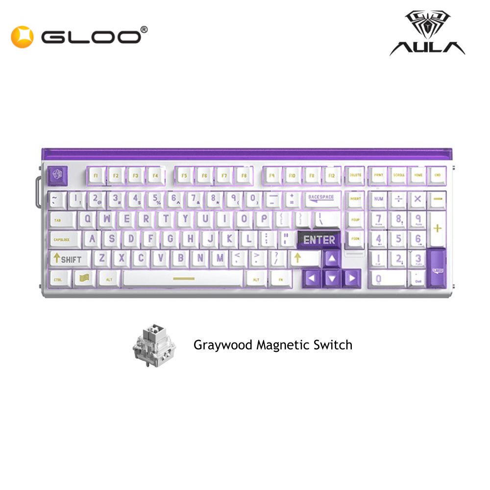 AULA HERO99 White Purple Magnetic Keyboard with Graywood Magnetic Switch