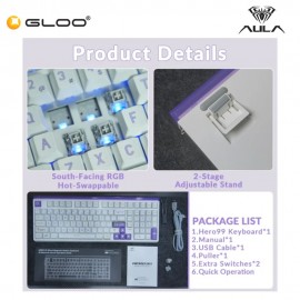 AULA HERO99 White Purple Magnetic Keyboard with Graywood Magnetic Switch