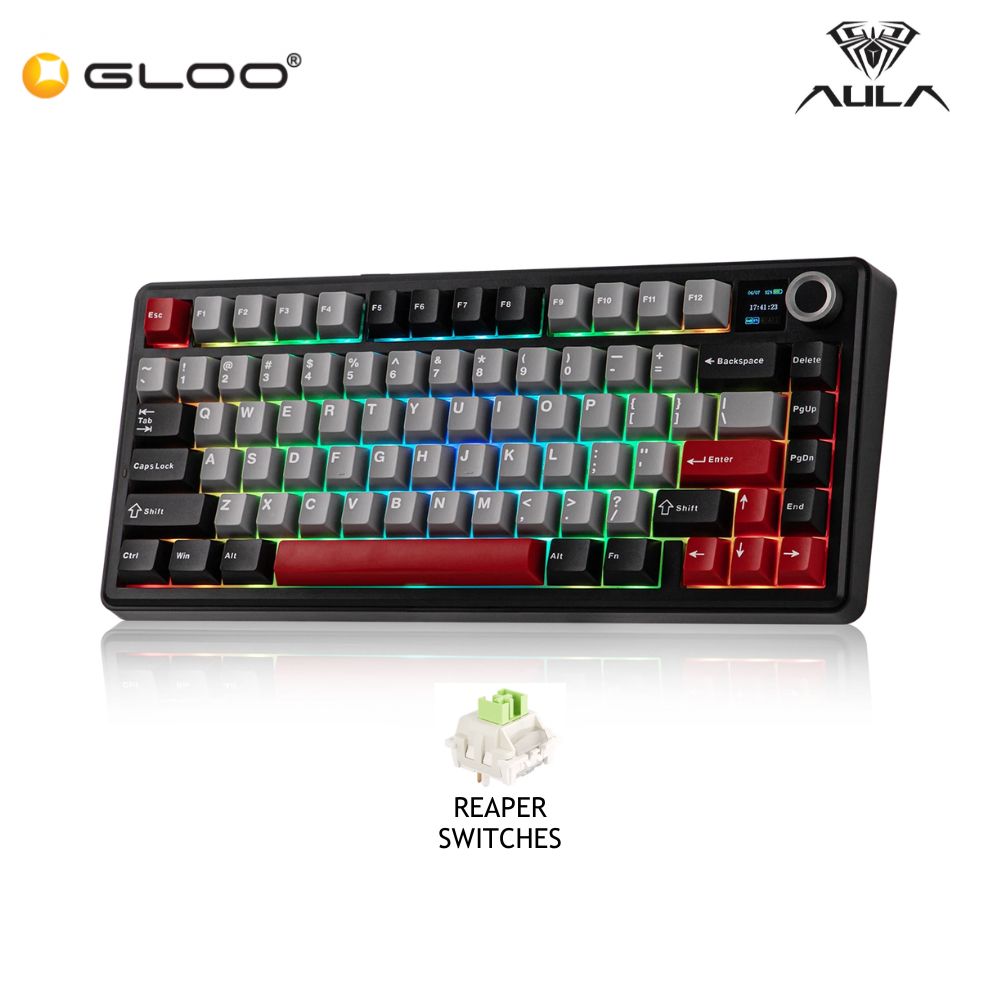AULA F75MAX Multi Mode Mechanical Keyboard with Reaper Switch(F75MAX-Black+Grey+Red)
