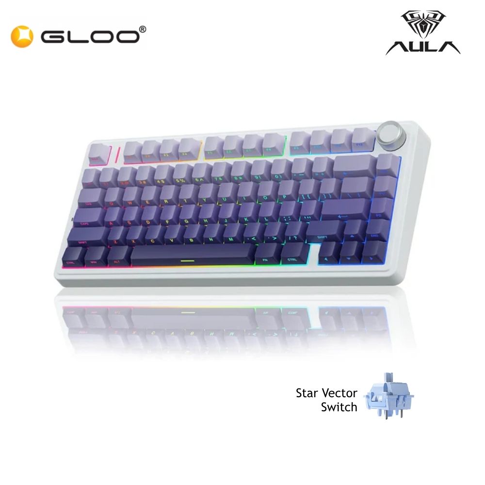 AULA F75 Multi Mode Mechanical Keyboard with Star Vector Switch (F75-White+Gradient Purple)