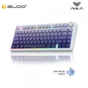 AULA F75 Multi Mode Mechanical Keyboard with Star Vector Switch (F75-White+Gradient Purple)