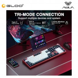 AULA F108 PRO Multi Mode Mechanical Keyboard with Zephyr Switch (F108PRO-Red+Dark Blue+White)