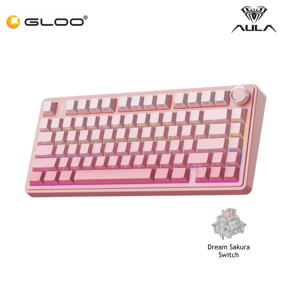 AULA F75 Multi Mode Mechanical Keyboard with Dream Sakura Switch (F75-Gradient Pink)