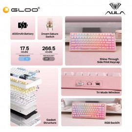 AULA F75 Multi Mode Mechanical Keyboard with Dream Sakura Switch (F75-Gradient Pink)
