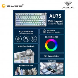 AULA AU75 Multi Mode Mechanical Keyboard with Star Vector Switch (AU75-Sea Salt Blue)
