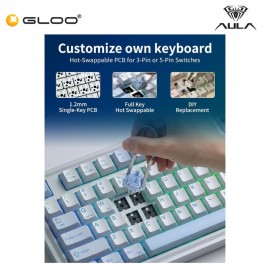 AULA AU75 Multi Mode Mechanical Keyboard with Star Vector Switch (AU75-Sea Salt Blue)