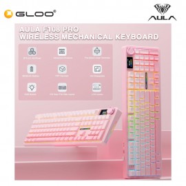 AULA F108 PRO Pink Multi Mode Mechanical Keyboard with Caramel Latte Switch