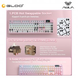 AULA F108 PRO Pink Multi Mode Mechanical Keyboard with Caramel Latte Switch