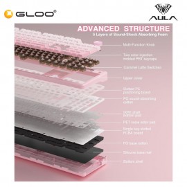 AULA F108 PRO Pink Multi Mode Mechanical Keyboard with Caramel Latte Switch