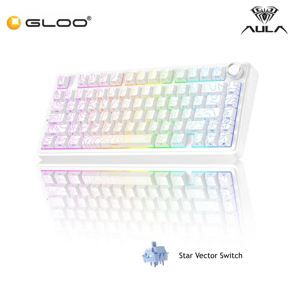 AULA F75 Multi Mode Mechanical Keyboard with Star Vector Switch (F75-White Contour)