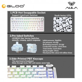 AULA F75 Multi Mode Mechanical Keyboard with Star Vector Switch (F75-White Contour)