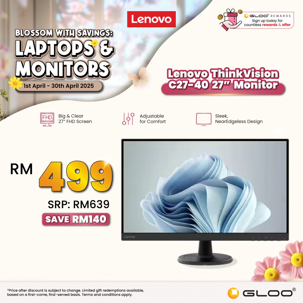 (Ready stock) Lenovo ThinkVision C27-40 27" Monitor (63DDKAR6WW)