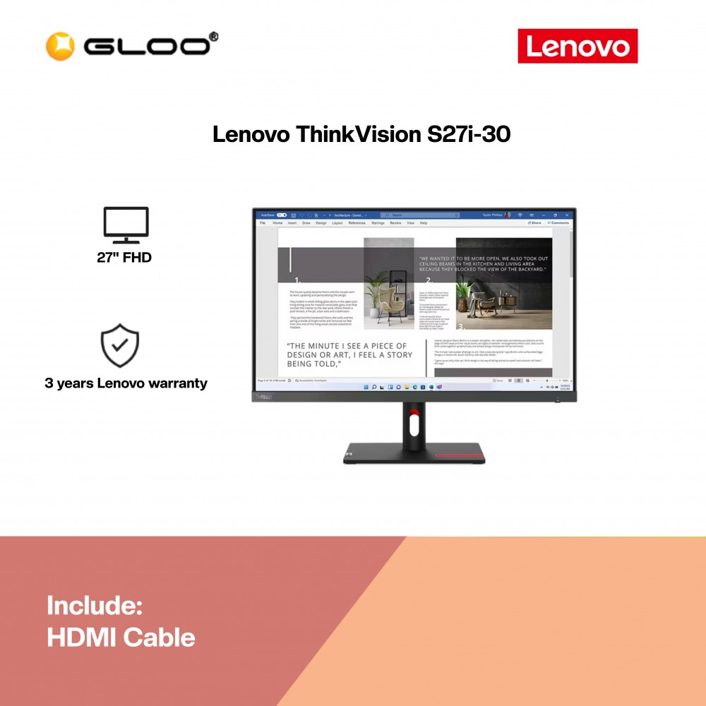 (Pre-order) Lenovo ThinkVision S27i-30 27" Monitor (63DFKAR4WW)