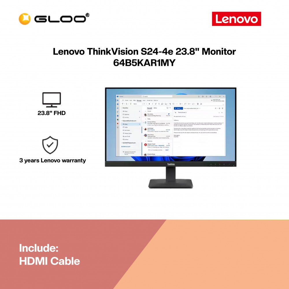 Lenovo ThinkVision S24-4e 23.8" Monitor 64B5KAR1MY