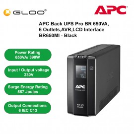 【Preorder ETA 8-12 Weeks】APC Back UPS Pro BR 650VA, 6 Outlets, AVR, LCD Interface BR650MI - Black