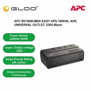 APC BV1000I-MSX EASY UPS 1000VA, AVR, UNIVERSAL OUTLET, 230V - Black