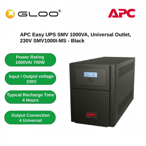 APC Easy UPS SMV 1000VA, Universal Outlet, 230V SMV1000I-MS - Black