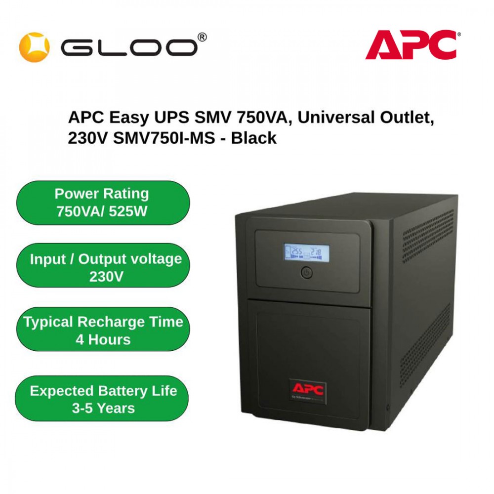 (Pre-Order) APC Easy UPS SMV 750VA, Universal Outlet, 230V SMV750I-MS - Black