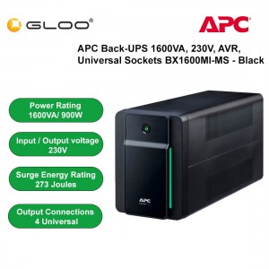 APC Back-UPS 1600VA, 230V, AVR, Universal Sockets BX1600MI-MS - Black