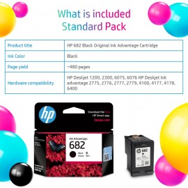 HP 682 Black Original Ink Cartridge 3YM77AA