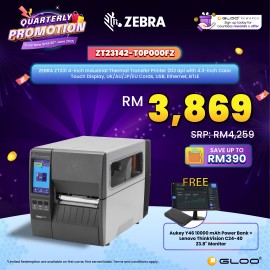 ZEBRA ZT231 4-inch Industrial Thermal Transfer Printer 203 dpi with 4.3-inch Color Touch Display, UK/AU/JP/EU Cords, USB, Ethernet, BTLE (ZT23142-T0P000FZ)