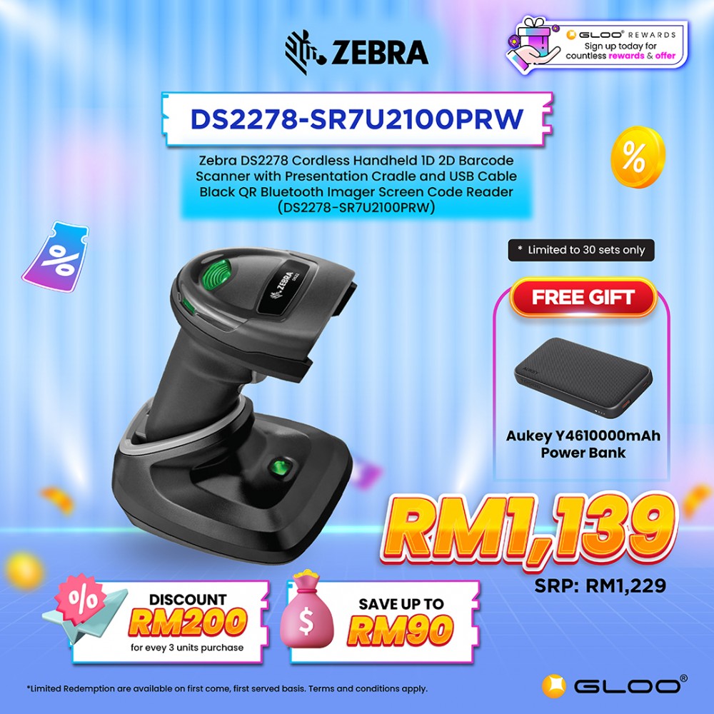Zebra DS2278 Cordless Handheld 1D 2D Barcode Scanner with Presentation Cradle and USB Cable Black QR Bluetooth Imager Screen Code Reader (DS2278-SR7U2100PRW)