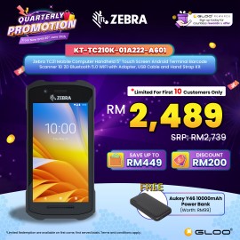 [Ready Stock] Zebra TC21 Mobile Computer Handheld 5'' Touch Screen Android Terminal Barcode Scanner 1D 2D Bluetooth 5.0 WiFi with Adapter, USB Cable and Hand Strap Kit (KT-TC210K-01A222-A601)