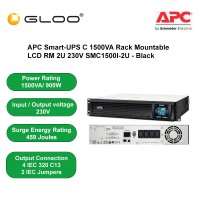APC Smart-UPS C 1500VA  Rack Mountable LCD RM 2U 230V SMC1500I-2U - Black