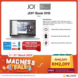 JOI Book 5115 (i5-1135G7/8GB/512GB SSD/W10H/15.6"/Non-Touch/Gray) Free JOI Backpack