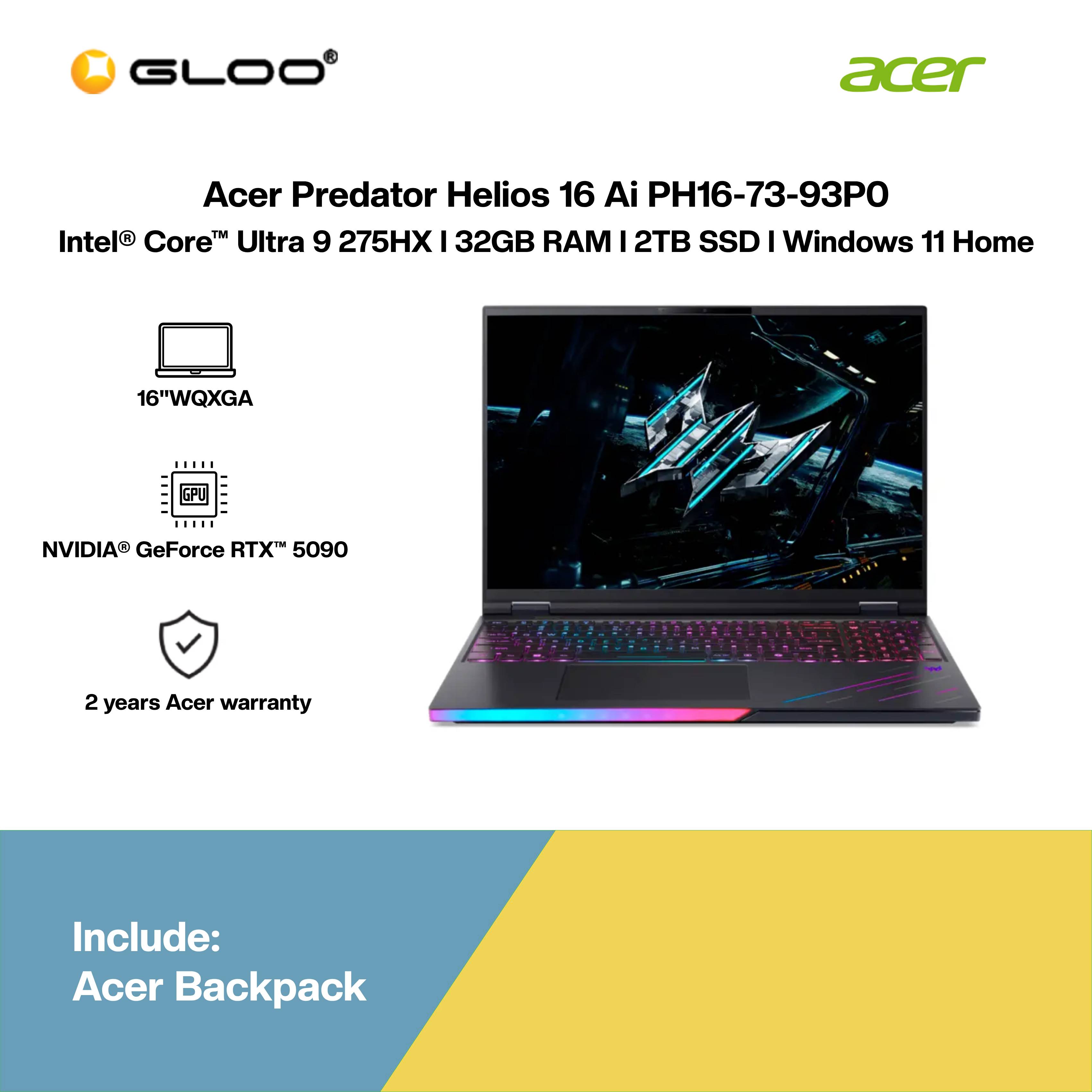 Acer Predator Helios 16 Ai PH16-73-93P0 Gaming Laptop (NVIDIA??® GeForce RTX™ 5090 | CU 9-275HX | 16" WQXGA | 32GB RAM | 2TB SSD | Windows 11 Home)