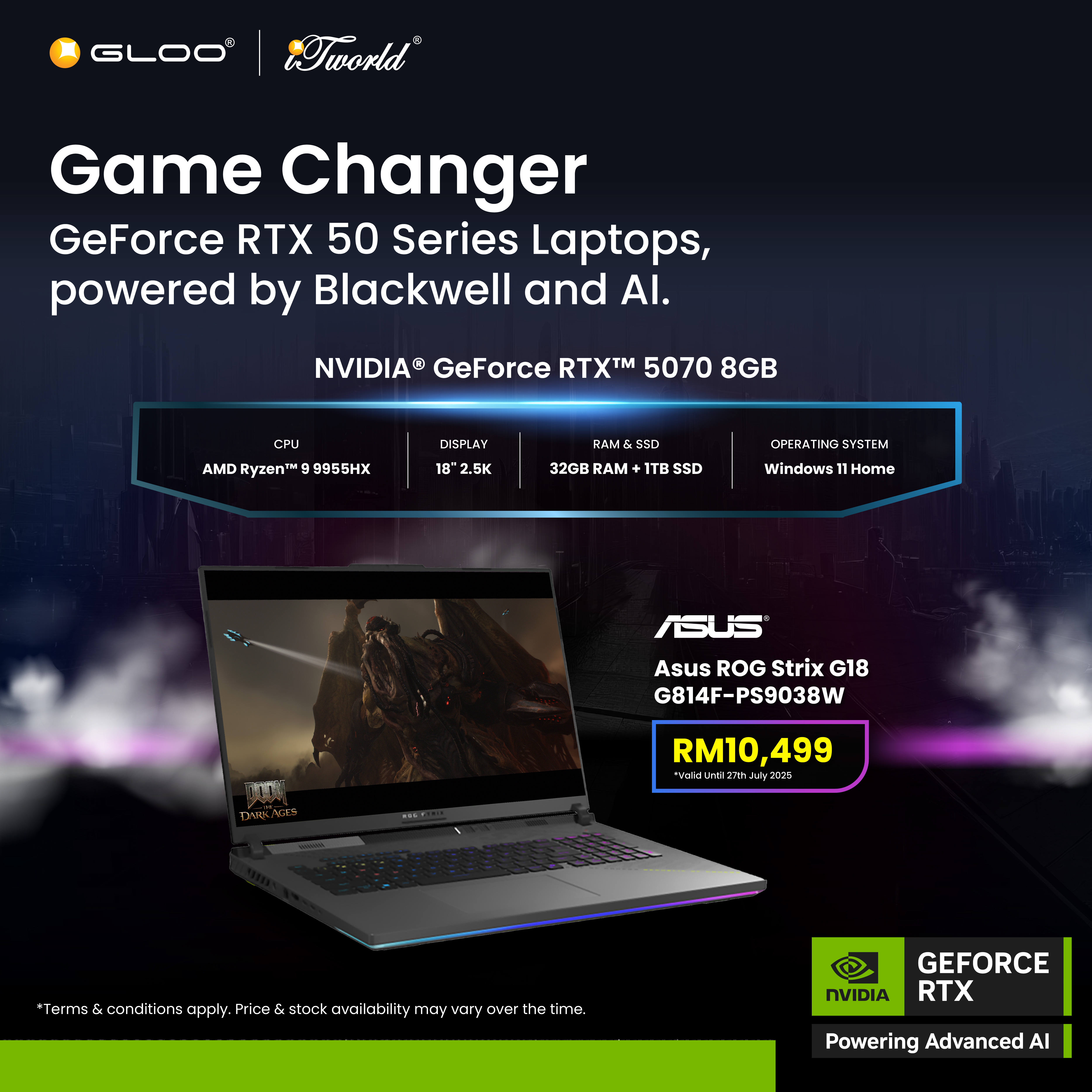 ASUS ROG Strix G18 G814F-PS9038W Gaming Laptop (AMD Ryzen 9 9955HX|18” 2.5K WQXGA | 32GB RAM | 1TB SSD | NVIDIA RTX 5070 | Windows 11 Home) 