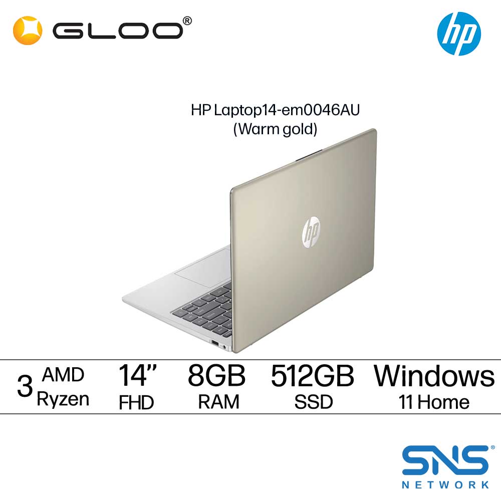 HP Laptop 14-em0046AU (AMD Ryzen™ 3 7320U | 14" FHD | 8GB | 512GB | AMD Radeon™ Graphics | Windows 11 Home | Preinstalled Microsoft Office Home and student + Office 365 Basic)