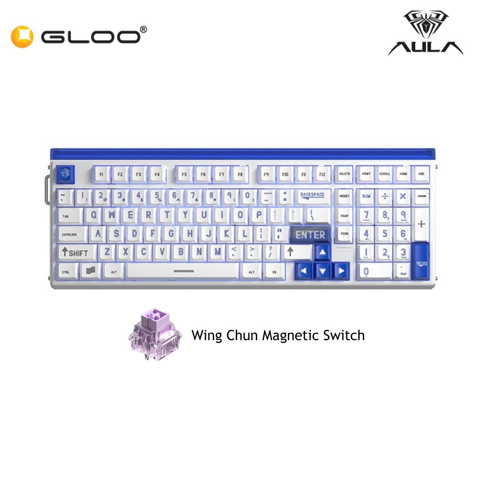 AULA HERO99 White Blue Magnetic Keyboard with Wing Chun Magnetic Switch