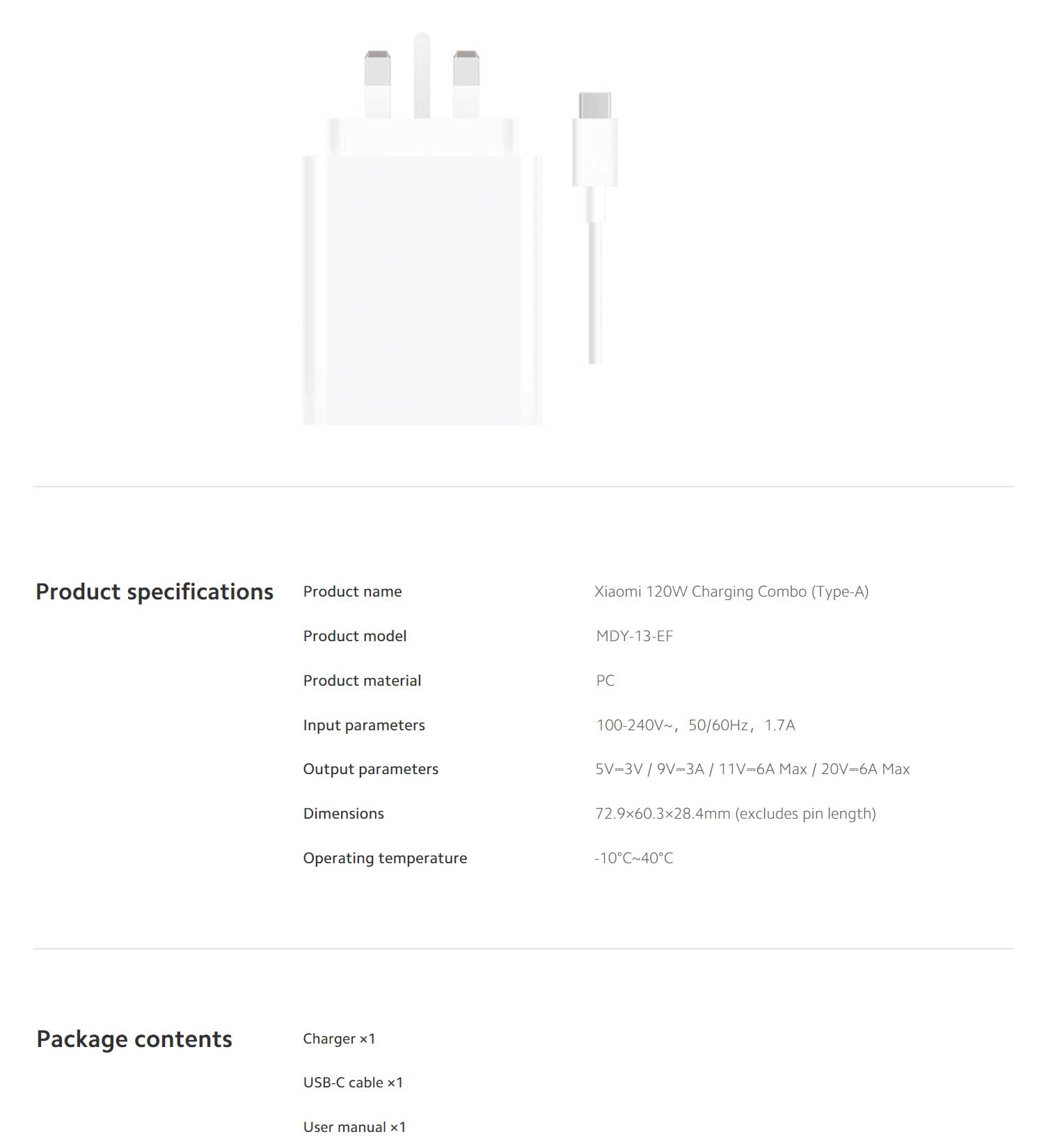 Kit Chargeur Câble USB / Type-C Xiaomi 120W Charging Combo