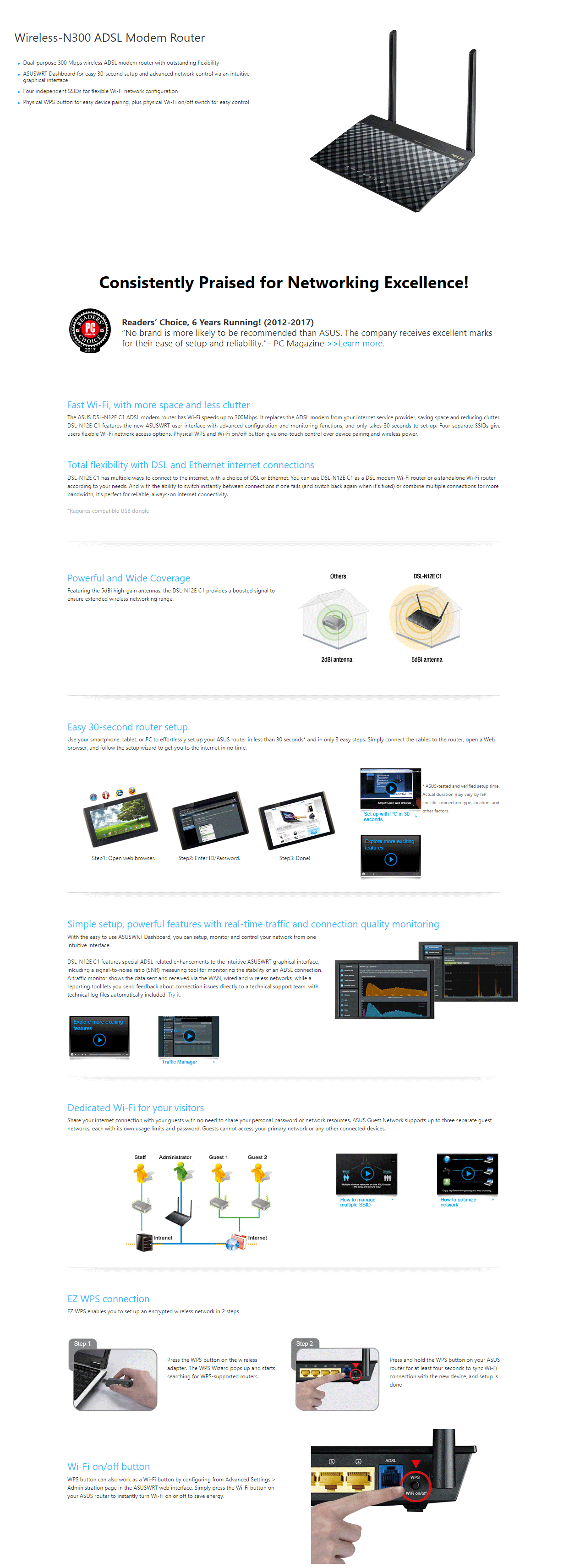 ASUS DSL-N12E C1 Wireless-N300 ADSL Modem Router-Black